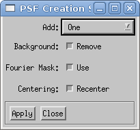 Dialog for psf preprocessing